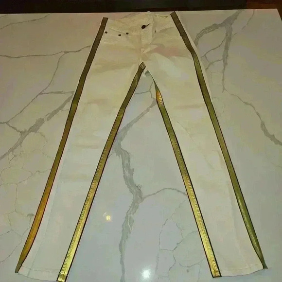 Rag & Bone Womens Cream Gold Piping Tuxedo Jeans Stretch Size 26 - Picture 4 of 11